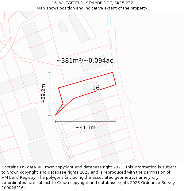 16, WHEATFIELD, STALYBRIDGE, SK15 2TZ: Plot and title map