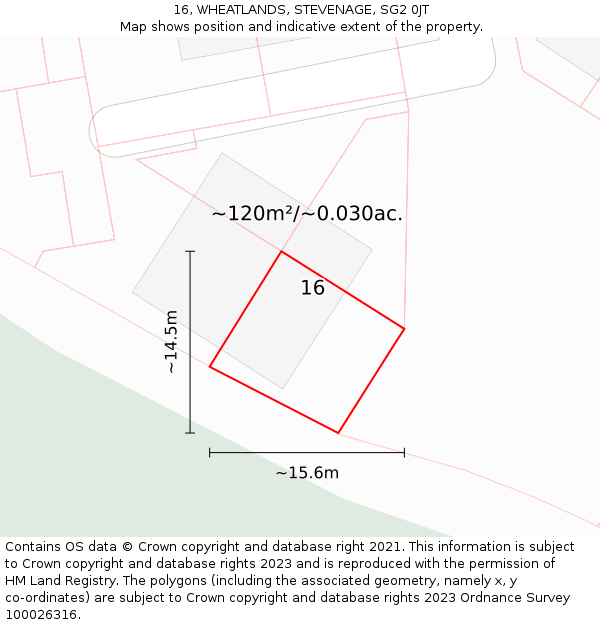 16, WHEATLANDS, STEVENAGE, SG2 0JT: Plot and title map