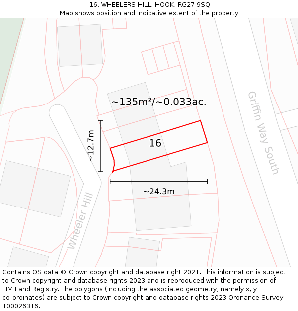 16, WHEELERS HILL, HOOK, RG27 9SQ: Plot and title map