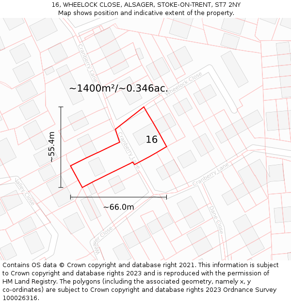 16, WHEELOCK CLOSE, ALSAGER, STOKE-ON-TRENT, ST7 2NY: Plot and title map