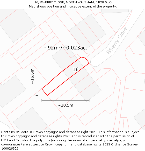 16, WHERRY CLOSE, NORTH WALSHAM, NR28 0UQ: Plot and title map