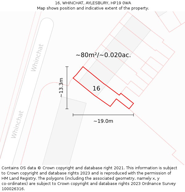 16, WHINCHAT, AYLESBURY, HP19 0WA: Plot and title map