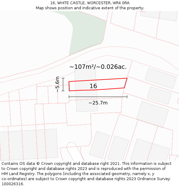16, WHITE CASTLE, WORCESTER, WR4 0RA: Plot and title map