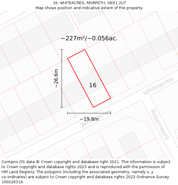 16, WHITEACRES, MORPETH, NE61 2UT: Plot and title map