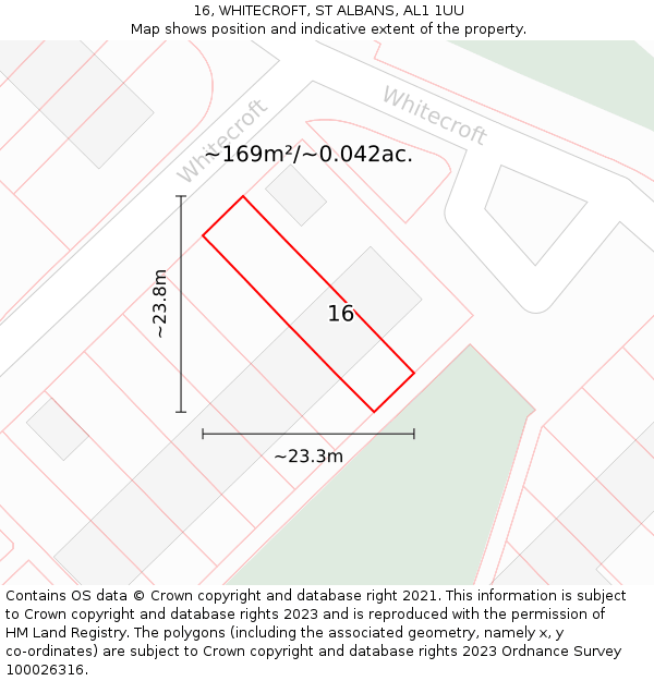 16, WHITECROFT, ST ALBANS, AL1 1UU: Plot and title map