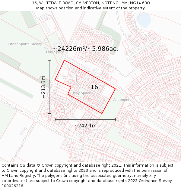16, WHITEDALE ROAD, CALVERTON, NOTTINGHAM, NG14 6RQ: Plot and title map