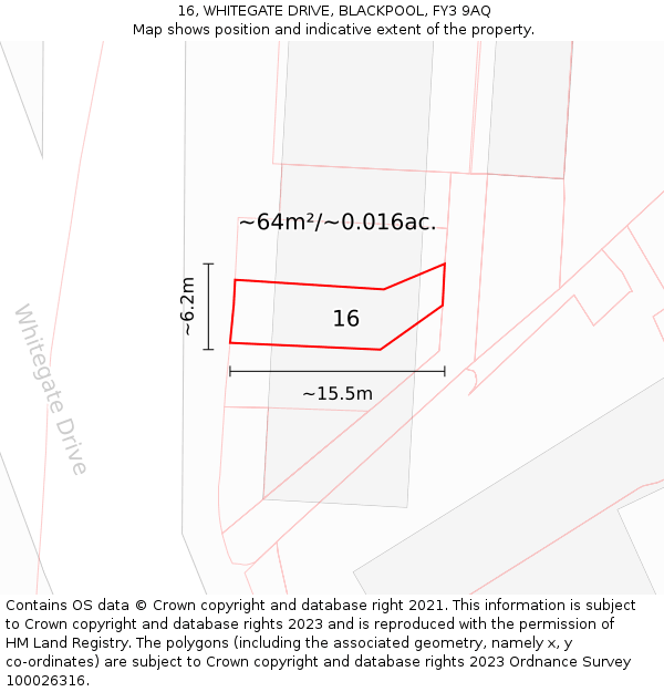 16, WHITEGATE DRIVE, BLACKPOOL, FY3 9AQ: Plot and title map