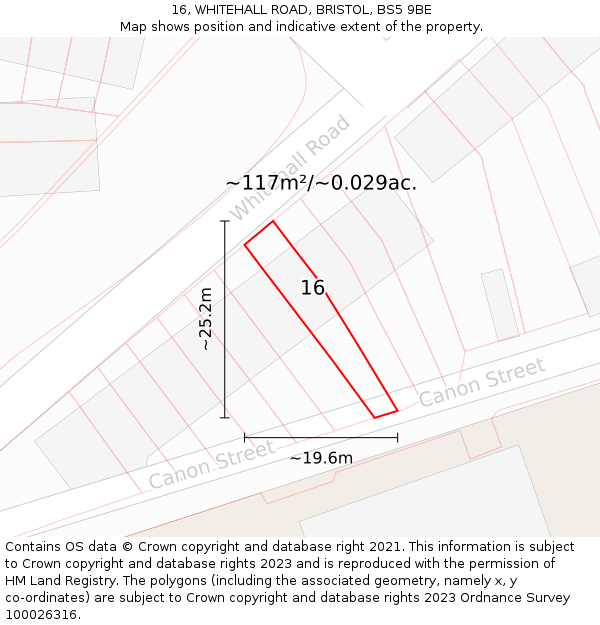 16, WHITEHALL ROAD, BRISTOL, BS5 9BE: Plot and title map