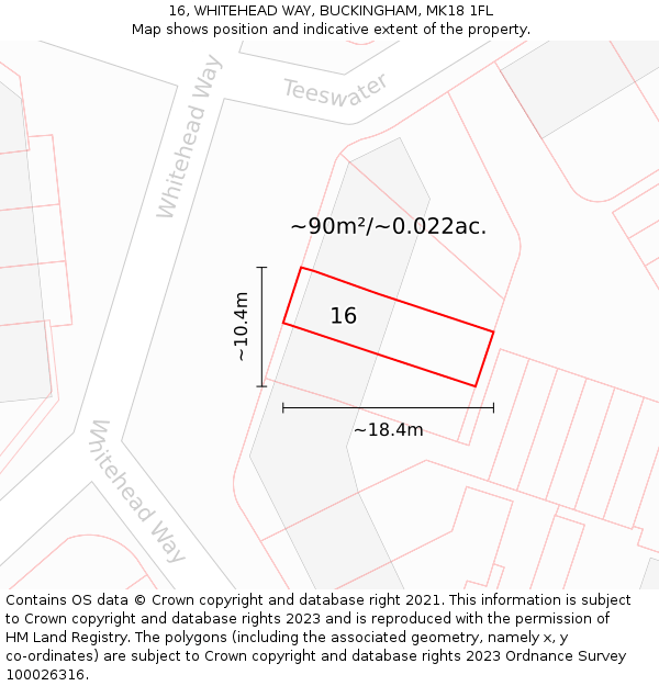 16, WHITEHEAD WAY, BUCKINGHAM, MK18 1FL: Plot and title map