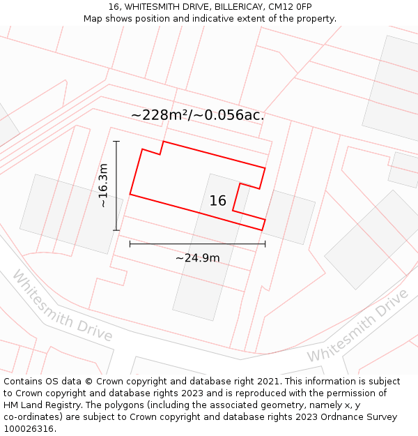 16, WHITESMITH DRIVE, BILLERICAY, CM12 0FP: Plot and title map