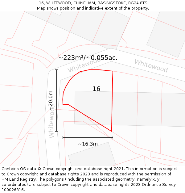 16, WHITEWOOD, CHINEHAM, BASINGSTOKE, RG24 8TS: Plot and title map