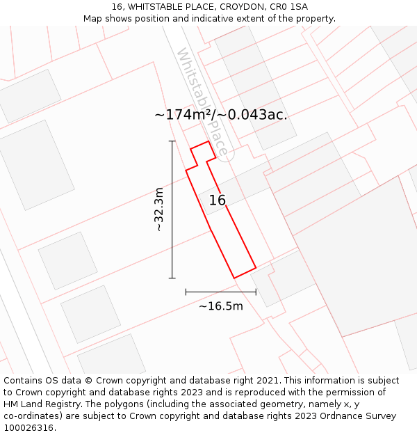 16, WHITSTABLE PLACE, CROYDON, CR0 1SA: Plot and title map