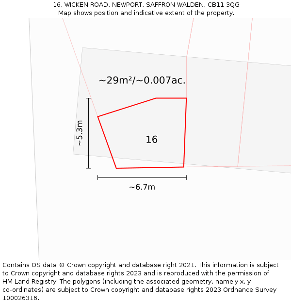16, WICKEN ROAD, NEWPORT, SAFFRON WALDEN, CB11 3QG: Plot and title map