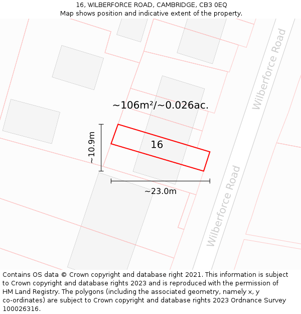 16, WILBERFORCE ROAD, CAMBRIDGE, CB3 0EQ: Plot and title map