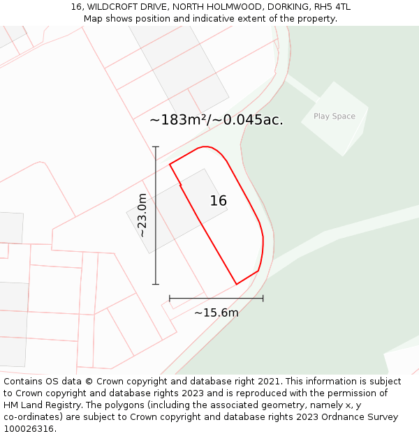 16, WILDCROFT DRIVE, NORTH HOLMWOOD, DORKING, RH5 4TL: Plot and title map