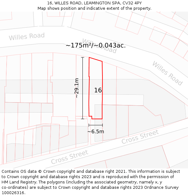 16, WILLES ROAD, LEAMINGTON SPA, CV32 4PY: Plot and title map