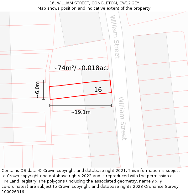 16, WILLIAM STREET, CONGLETON, CW12 2EY: Plot and title map