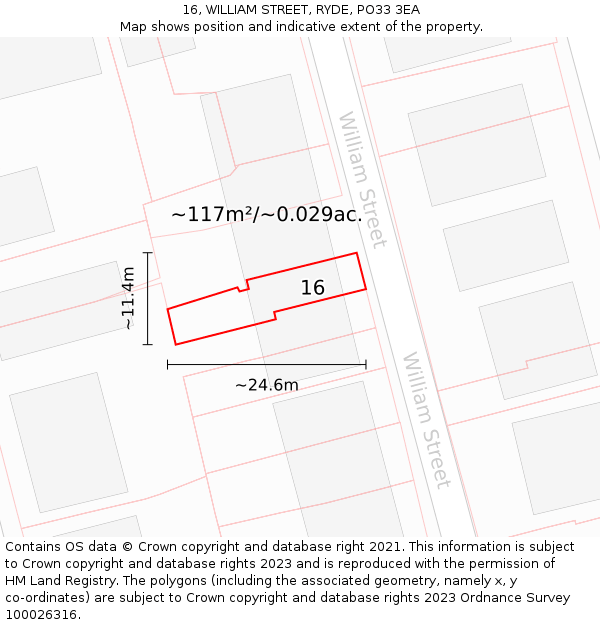 16, WILLIAM STREET, RYDE, PO33 3EA: Plot and title map