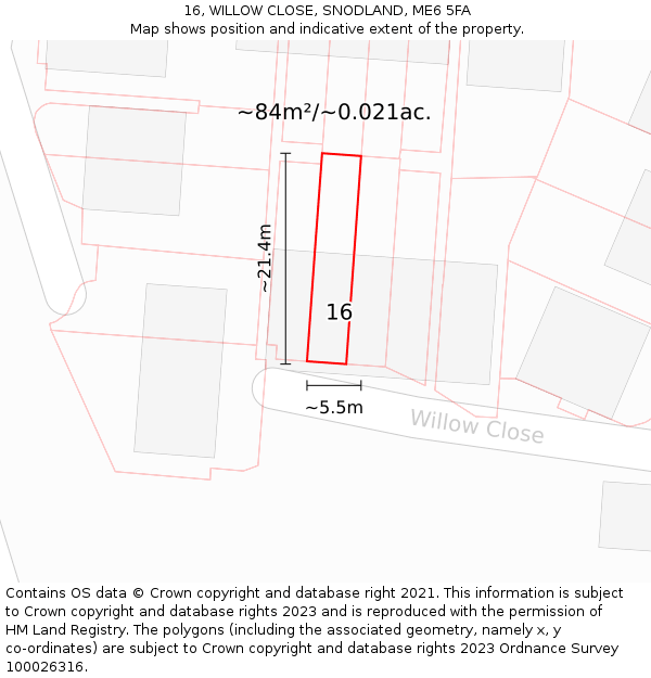 16, WILLOW CLOSE, SNODLAND, ME6 5FA: Plot and title map