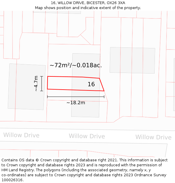 16, WILLOW DRIVE, BICESTER, OX26 3XA: Plot and title map