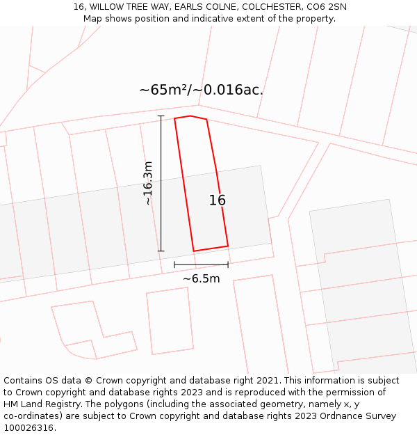 16, WILLOW TREE WAY, EARLS COLNE, COLCHESTER, CO6 2SN: Plot and title map