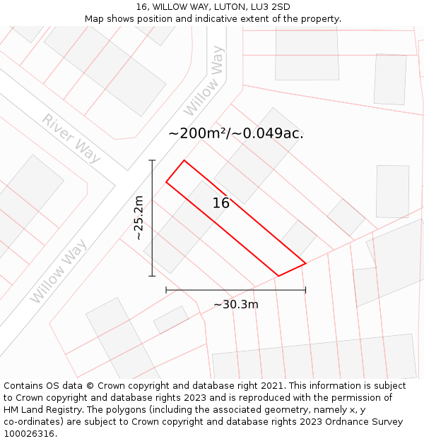 16, WILLOW WAY, LUTON, LU3 2SD: Plot and title map