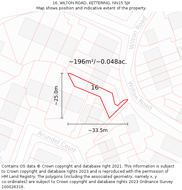 16, WILTON ROAD, KETTERING, NN15 5JX: Plot and title map