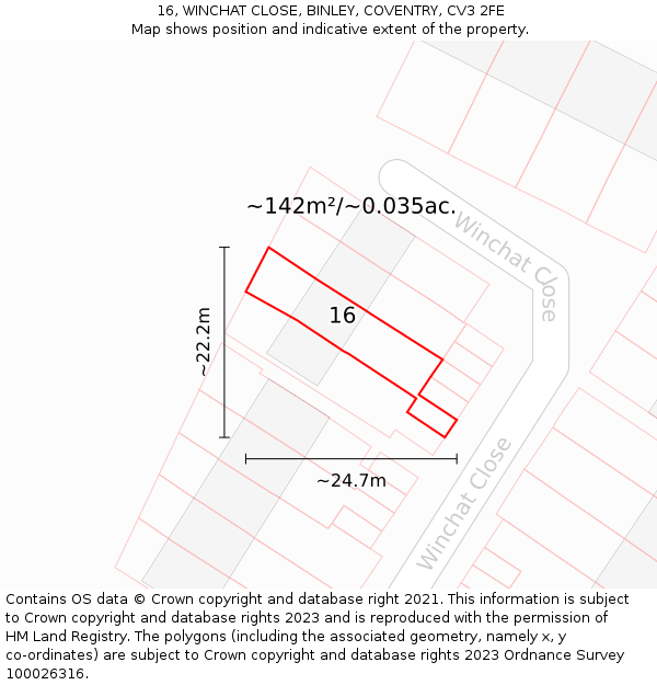 16, WINCHAT CLOSE, BINLEY, COVENTRY, CV3 2FE: Plot and title map