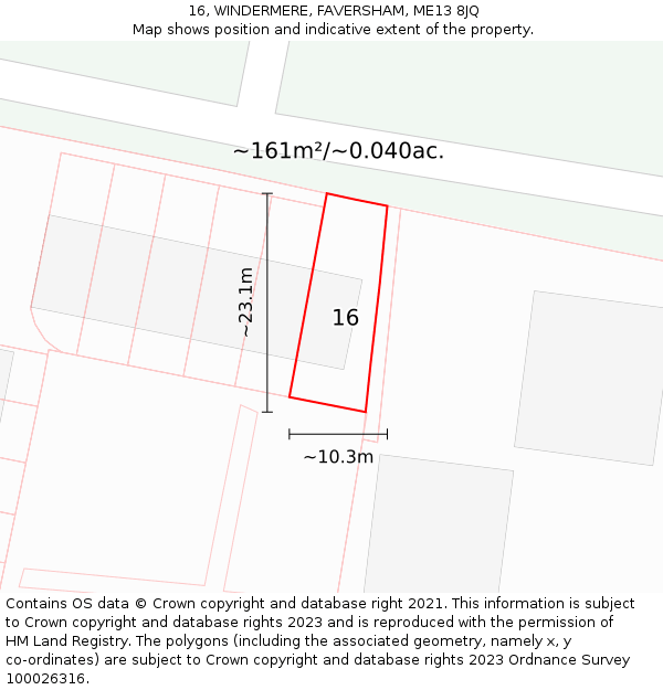 16, WINDERMERE, FAVERSHAM, ME13 8JQ: Plot and title map