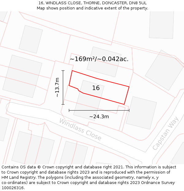 16, WINDLASS CLOSE, THORNE, DONCASTER, DN8 5UL: Plot and title map