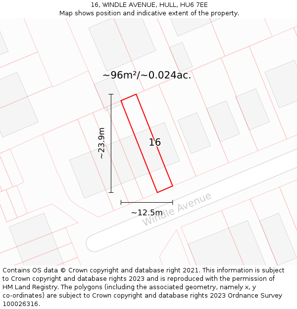 16, WINDLE AVENUE, HULL, HU6 7EE: Plot and title map
