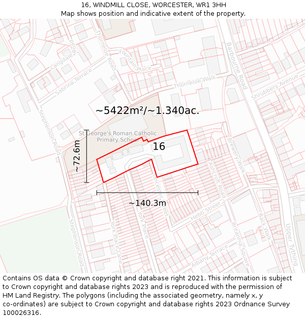 16, WINDMILL CLOSE, WORCESTER, WR1 3HH: Plot and title map