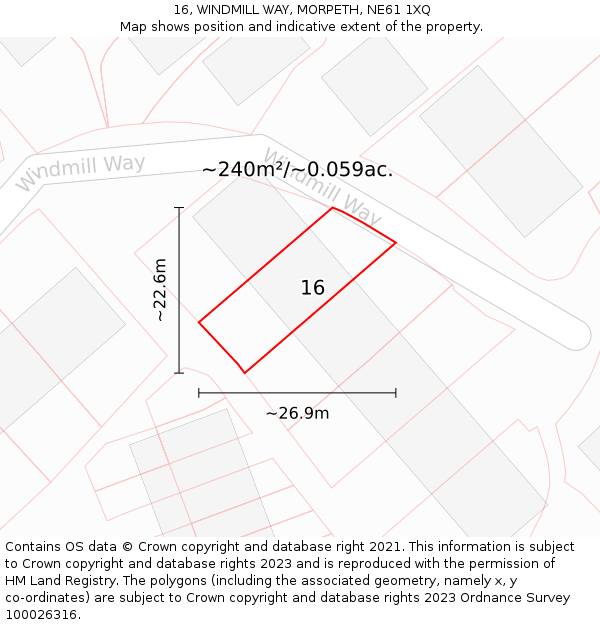 16, WINDMILL WAY, MORPETH, NE61 1XQ: Plot and title map