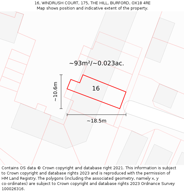 16, WINDRUSH COURT, 175, THE HILL, BURFORD, OX18 4RE: Plot and title map