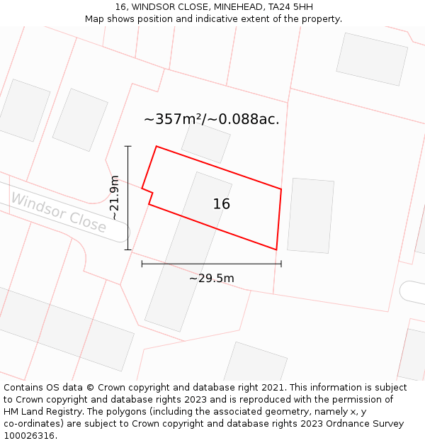 16, WINDSOR CLOSE, MINEHEAD, TA24 5HH: Plot and title map