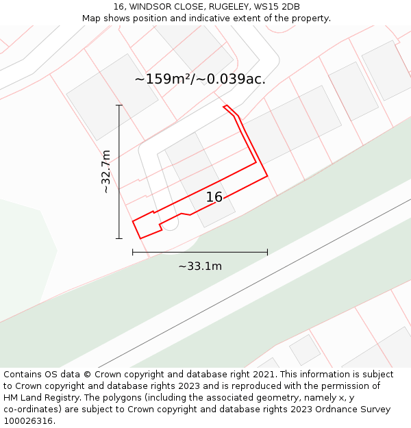 16, WINDSOR CLOSE, RUGELEY, WS15 2DB: Plot and title map