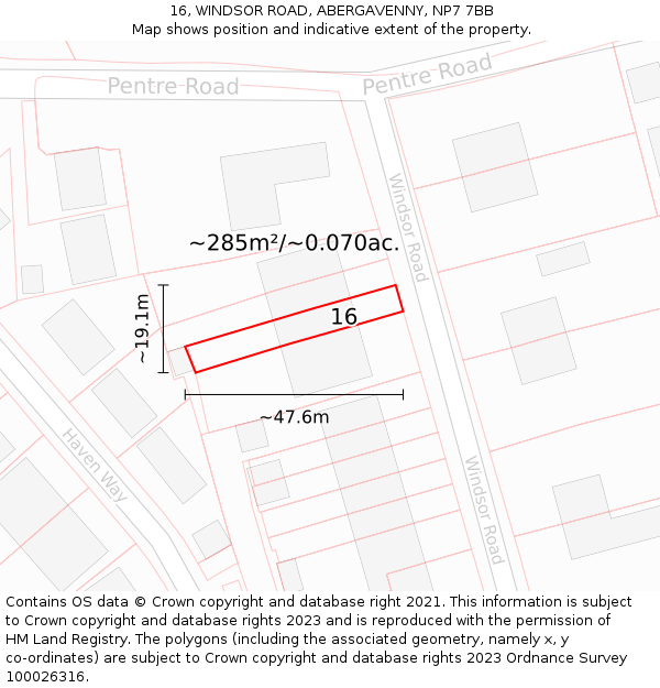 16, WINDSOR ROAD, ABERGAVENNY, NP7 7BB: Plot and title map