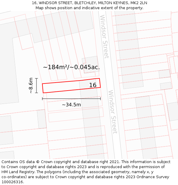 16, WINDSOR STREET, BLETCHLEY, MILTON KEYNES, MK2 2LN: Plot and title map