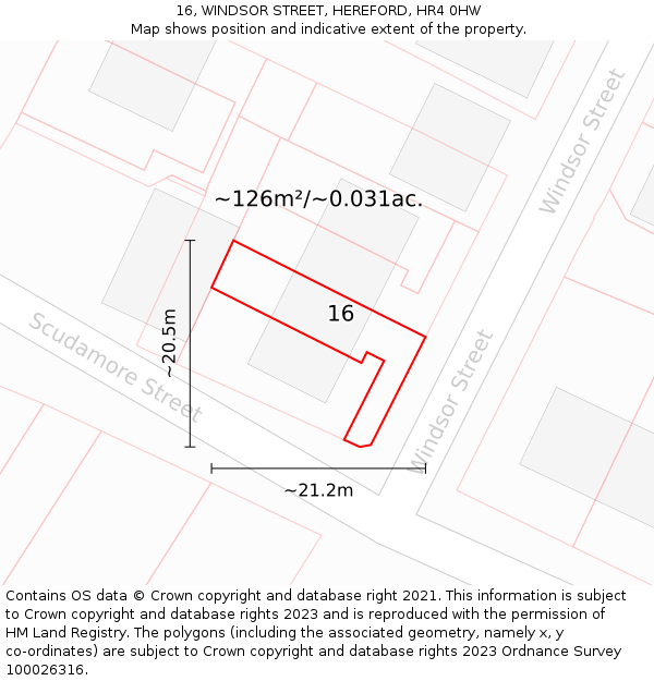 16, WINDSOR STREET, HEREFORD, HR4 0HW: Plot and title map