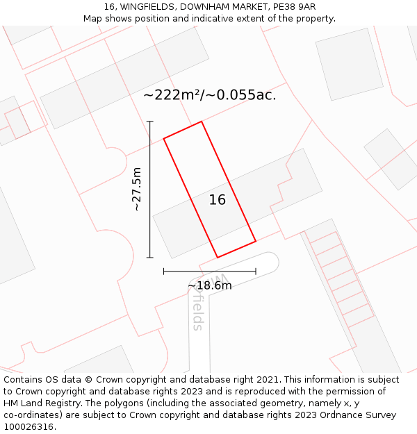 16, WINGFIELDS, DOWNHAM MARKET, PE38 9AR: Plot and title map