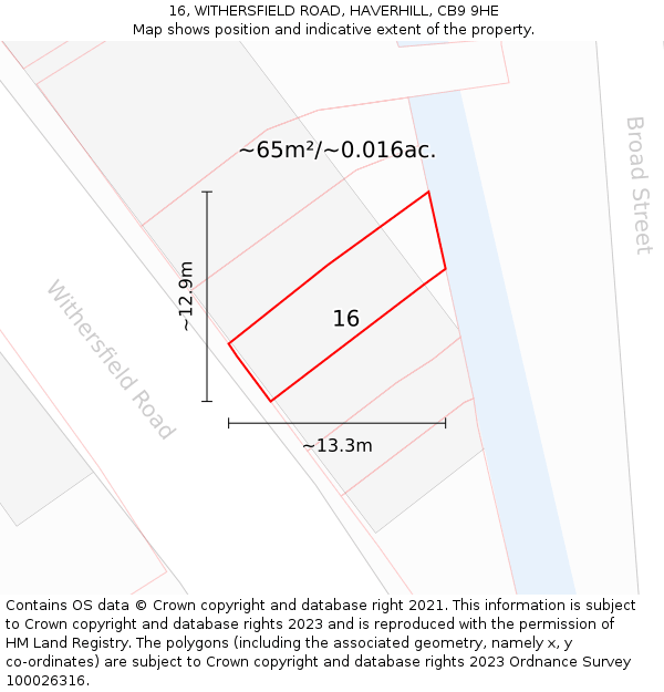 16, WITHERSFIELD ROAD, HAVERHILL, CB9 9HE: Plot and title map