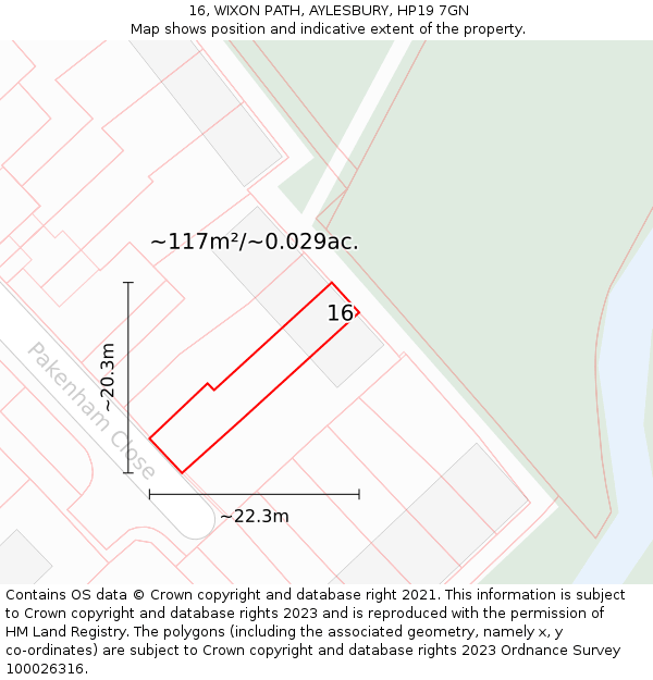 16, WIXON PATH, AYLESBURY, HP19 7GN: Plot and title map