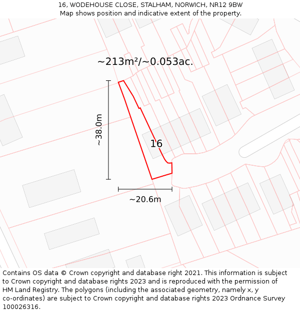 16, WODEHOUSE CLOSE, STALHAM, NORWICH, NR12 9BW: Plot and title map