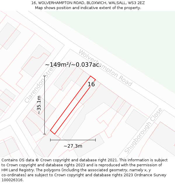 16, WOLVERHAMPTON ROAD, BLOXWICH, WALSALL, WS3 2EZ: Plot and title map