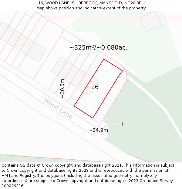 16, WOOD LANE, SHIREBROOK, MANSFIELD, NG20 8BU: Plot and title map