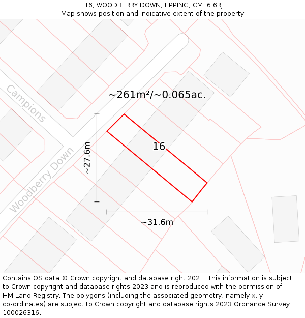 16, WOODBERRY DOWN, EPPING, CM16 6RJ: Plot and title map