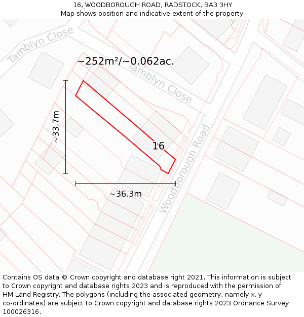 16, WOODBOROUGH ROAD, RADSTOCK, BA3 3HY: Plot and title map
