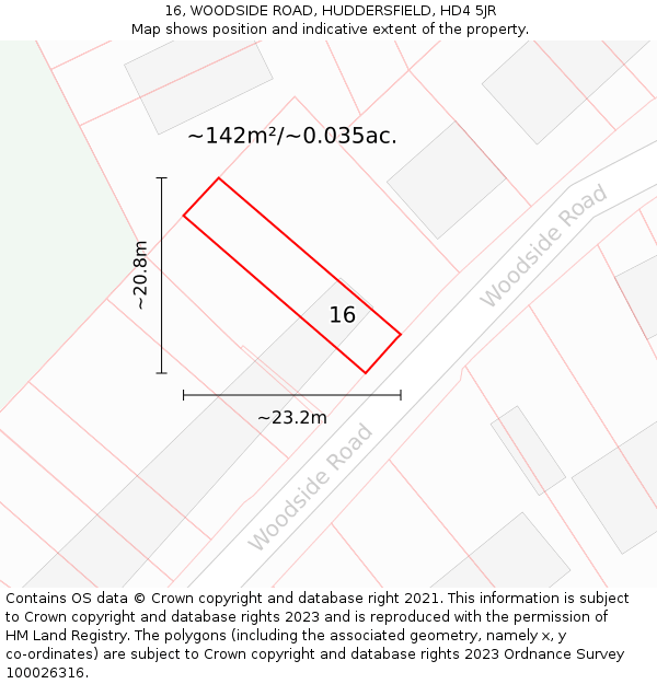 16, WOODSIDE ROAD, HUDDERSFIELD, HD4 5JR: Plot and title map