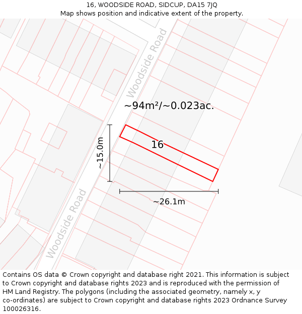 16, WOODSIDE ROAD, SIDCUP, DA15 7JQ: Plot and title map