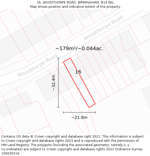 16, WOODTHORPE ROAD, BIRMINGHAM, B14 6EL: Plot and title map